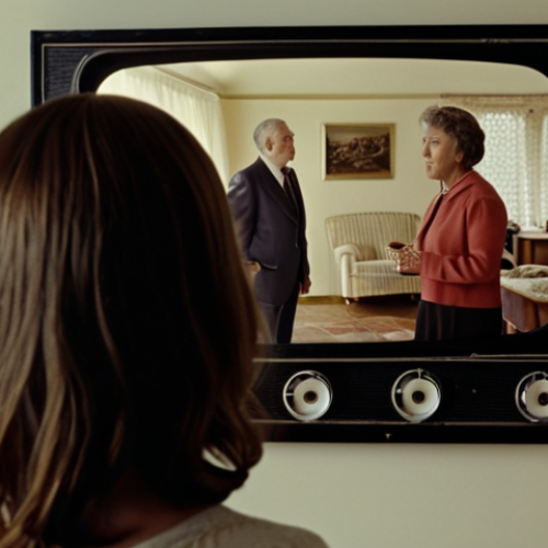 Home 19 ** A person looking at an old family film, reflecting on past decisions and opportunities.
**