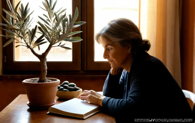 Home 14 과거 자아 화해를 위한 목표 설정 방법 - Photorealistic middle-aged Italian woman in a sunlit apartment in Rome, seated at a clean wooden des...